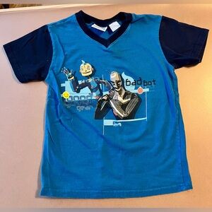 Robots Movie Graphic T-Shirt Boys 7 Blue Y2K Cartoon Tee Blokecore